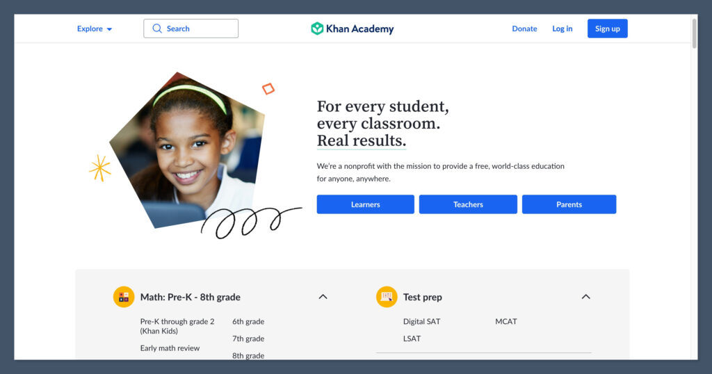 Khan Academy Homepage